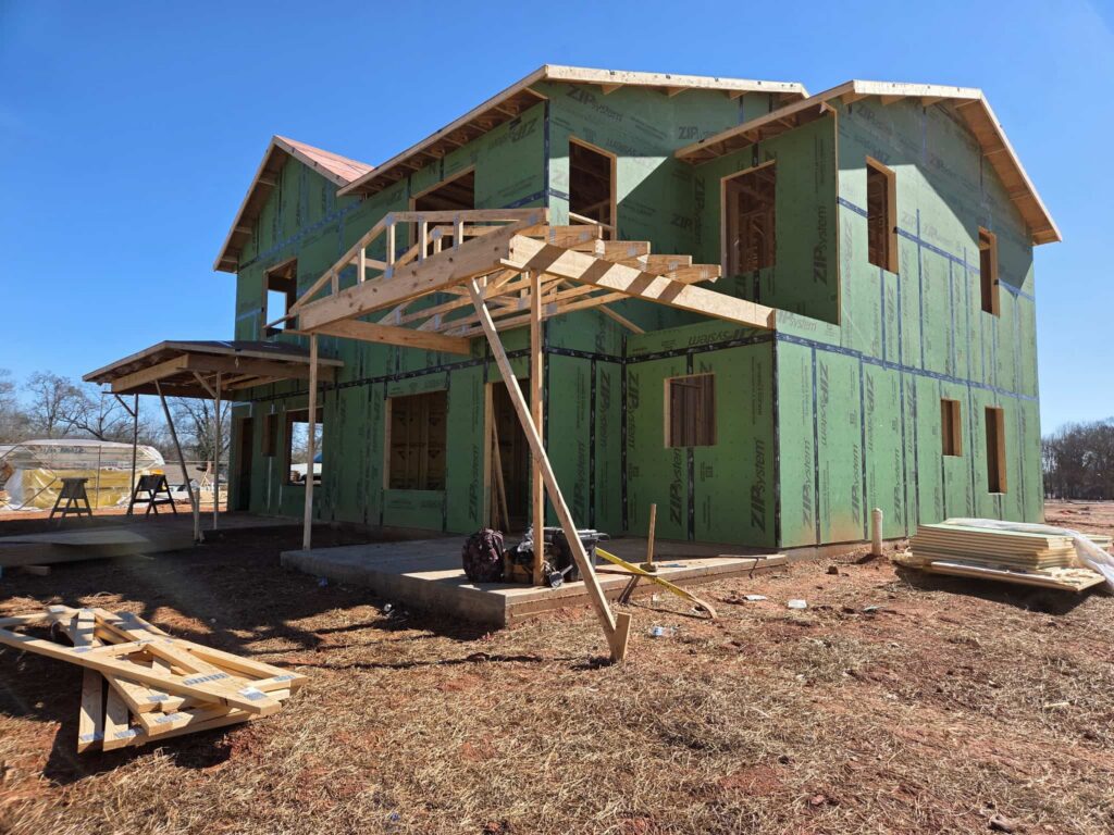New residential construction home framing ready for window installation